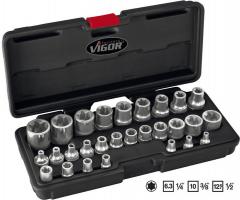 Vigor v2687 klucze nasadowe torx1/4 3/8 1/2- zesta 28 cz