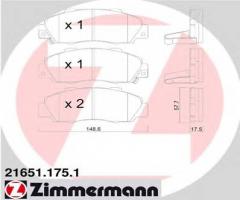 Zimmermann 21651.175.1 klocki hamulcowe honda accord 91-98, honda legend ii (ka7), rover 600 (rh)
