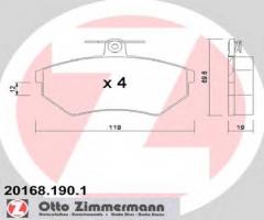 Zimmermann 20168.190.1 klocki hamulcowe vw passat 88-96 19mm, seat toledo i (1l)