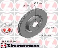 Zimmermann 285.3519.20 tarcza hamulcowa hyundai i40 11- przód, hyundai i40 cw (vf)