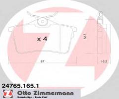 Zimmermann 24765.165.1 klocki hamulcowe citroen berlingo 08- tył, citroËn berlingo (b9)