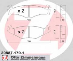 Zimmermann 20887.170.1 klocki hamulcowe vw polo 92-95, seat ibiza ii (6k1), vw polo (86c, 80)