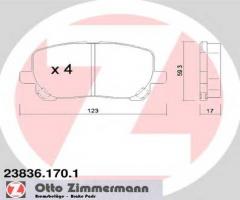 Zimmermann 23836.170.1 klocki hamulcowe toyota avensis verso 01-, toyota camry (_cv2_, _xv2_)