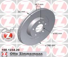 Zimmermann 100.1234.20 tarcza hamulcowa skoda octavia 96-, audi a3 (8l1), seat toledo ii (1m2)