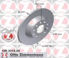 Zimmermann 100.3315.20 tarcza hamulcowa vw passat 05- tył, audi a3 kabriolet (8p7)