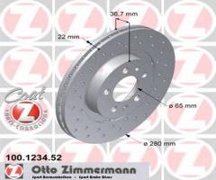 Zimmermann 100.1234.52 tarcza hamulcowa skoda octavia 96-, audi a3 (8l1), seat toledo ii (1m2)