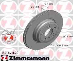 Zimmermann 150.3411.20 tarcza hamulcowa bmw 7 e65/e66 01-08 tył wen., bmw 7 (e65, e66, e67)
