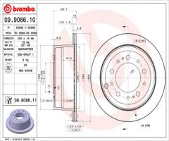 Brembo 09.9086.11 tarcza hamulc. toyota land cruiser  98- tył, toyota land cruiser 100 (uzj100)