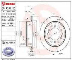Brembo 09.a334.21 tarcza hamulc. toyota land cruiser 150  10- tył