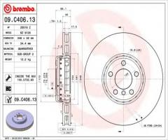 Brembo 09.c406.13 tarcza hamulc. bmw 5 f10  10- prawy przód, bmw 5 (f10, f18)