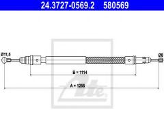 Ate 24.3727-0569 linka hamulca ręcznego fiat ulysse 08-11 tył, fiat ulysse (179ax)