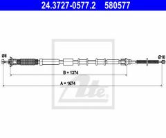 Ate 24.3727-0577 linka hamulca ręcznego fiat punto 05- lewy tył, fiat punto evo (199)