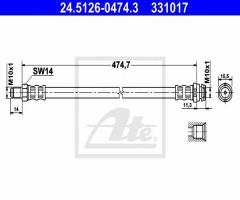 Ate 24.5126-0474 przewód hamulcowy giętki, mercedes-benz klasa a (w169)