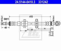 Ate 24.5144-0410 przewód hamulcowy giętki renault laguna iii 07- p, renault laguna iii (bt0/1)