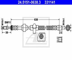 Ate 24.5151-0638 przewód hamulcowy giętki citroen c5 08- lt, citroËn c5 iii (rd_), peugeot 508