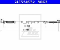 Ate 24.3727-0578 linka hamulca ręcznego fiat punto 05- prawy tył, fiat punto evo (199)