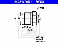 Ate 24.3516-0070 końcówka przewodu hamulcowego m10x1