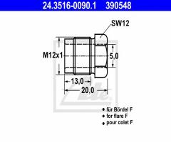 Ate 24.3516-0090 końcówka przewodu hamulcowego m12x1