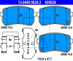 Ate 13.0460-5636 klocki hamulcowe hyundai ix55 08- tył, hyundai h-1 travel (tq)