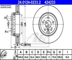 Ate 24.0124-0233 tarcza hamulcowa bmw 5 f10 10- tył, bmw 6 (f13) coupe 