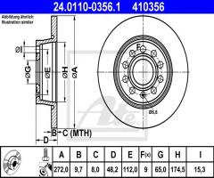 Ate 24.0110-0356 tarcza hamulcowa vw golf vi 08- tył, audi a1 (8x1, 8xf), seat leon (1p1)