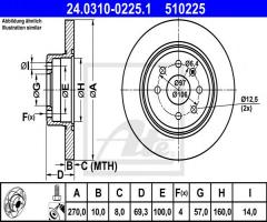 Ate 24.0310-0225 tarcza hamulcowa opel vectra b 95-99 tył, opel vectra b hatchback (38_)