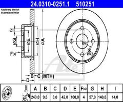 Ate 24.0310-0251 tarcza hamulcowa opel astra g 98- tył, opel meriva