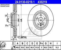 Ate 24.0130-0219 tarcza hamulcowa audi tt 07- przód, audi tt (8j3)