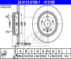 Ate 24.0112-0188 tarcza hamulcowa opel astra j 09- tył, chevrolet cruze (j300)