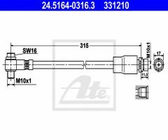 Ate 24.5164-0316 przewód hamulcowy giętki ford mondeo kombi 93-00 t, ford mondeo ii kombi (bnp)