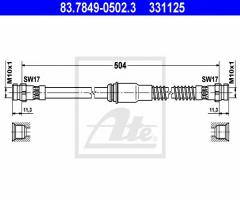 Ate 83.7849-0502 przewód hamulcowy giętki, audi a3 (8p1), seat leon (1p1), skoda superb (3t4)