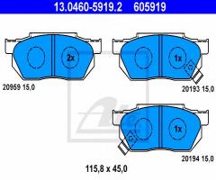 Ate 13.0460-5919 klocki hamulcowe honda civic 87-91 z czuj., honda civic iv hatchback (ec, ed, ee)