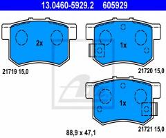 Ate 13.0460-5929 klocki hamulcowe honda accord 90-98 tył z czuj., fiat sedici, honda prelude iv (bb)