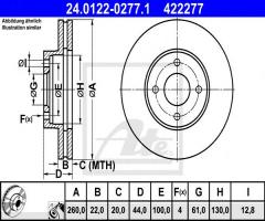 Ate 24.0122-0277 tarcza hamulcowa nissan micra 10-, nissan micra iv (k13)