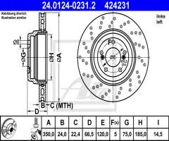 Ate 24.0124-0231 tarcza hamulcowa bmw 3 e90 07-11 lt m3, bmw 1 (e82) coupe 