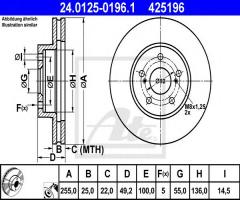 Ate 24.0125-0196 tarcza hamulcowa toyota prius 09-12, lexus ct (zwa1_), toyota prius (zvw3_)