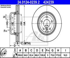 Ate 24.0124-0239 tarcza hamulcowa bmw 5 f10 10- przód, bmw 5 (f10, f18)