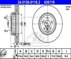 Ate 24.0136-0118 tarcza hamulcowa bmw 7 f01,f02, f03,f04 08- pp, bmw 7 (f01, f02, f03, f04)