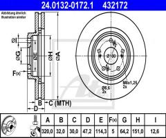 Ate 24.0132-0172 tarcza hamulcowa honda accord 08-, honda accord viii (cu)