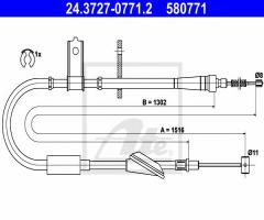 Ate 24.3727-0771 linka hamulca ręcznego opel agila 00-02 lewy tył, opel agila (a) (h00)