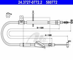 Ate 24.3727-0772 linka hamulca ręcznego opel agila 00-02 prawy tył, opel agila (a) (h00)