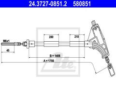 Ate 24.3727-0851 linka hamulca ręcznego peugeot 406 95-00 przód, peugeot 406 (8b)