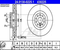 Ate 24.0130-0225 tarcza hamulcowa vw passat 10-, audi a3 limousine (8vs), seat leon st (5f8)