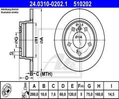 Ate 24.0310-0202 tarcza hamulcowa bmw 3 e36 91-01 tył, bmw 3 (e36)