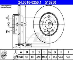 Ate 24.0310-0250 tarcza hamulcowa opel astra g 98- tył, opel meriva