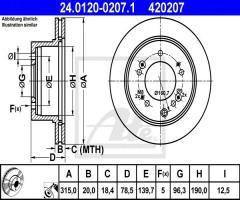 Ate 24.0120-0207 tarcza hamulcowa kia sorento 06- tył, kia sorento i (jc)