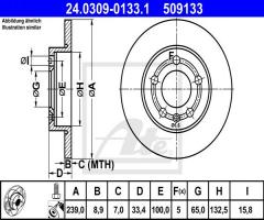 Ate 24.0309-0133 tarcza hamulcowa vw golf iv 98-03 tył 4motion, audi tt (8n3)