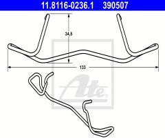 Ate 11.8116-0236 sprężyna zacisku hamulcowego volvo s60 00-09 tył, volvo s80 i (ts, xy)