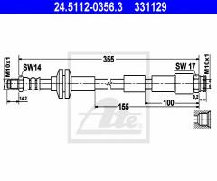 Ate 24.5112-0356 przewód hamulcowy giętki, fiat 500 c (312), ford ka (ru8)