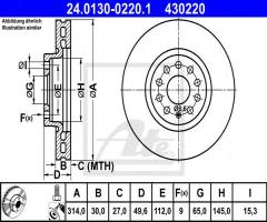 Ate 24.0130-0220 tarcza hamulcowa vw sharan 10-, seat alhambra (710), vw sharan (7n)